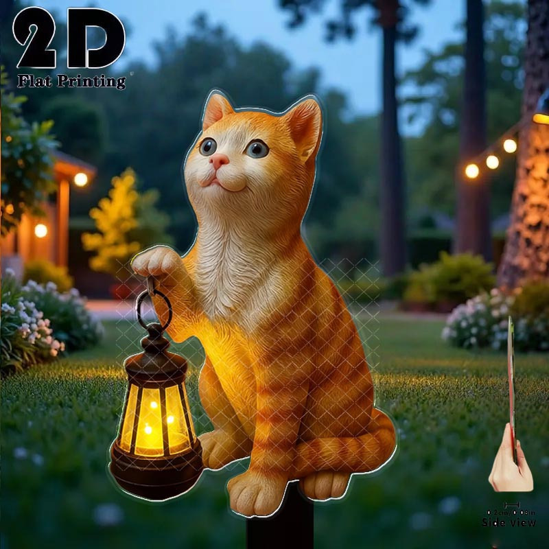 E-shop 2D Flach, [2D Flach] 2D Flach, . niedliche Katze mit leuchtendem Licht als Gartendekoration-Erdbefestiger,