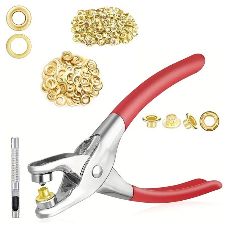 Image of 6mm Grommet Eyelet Plier Set, Eyelet Hole Punch Pliers Kit With 100 Metal Eyelets, Grommet Tool Kit For Leather Cloth