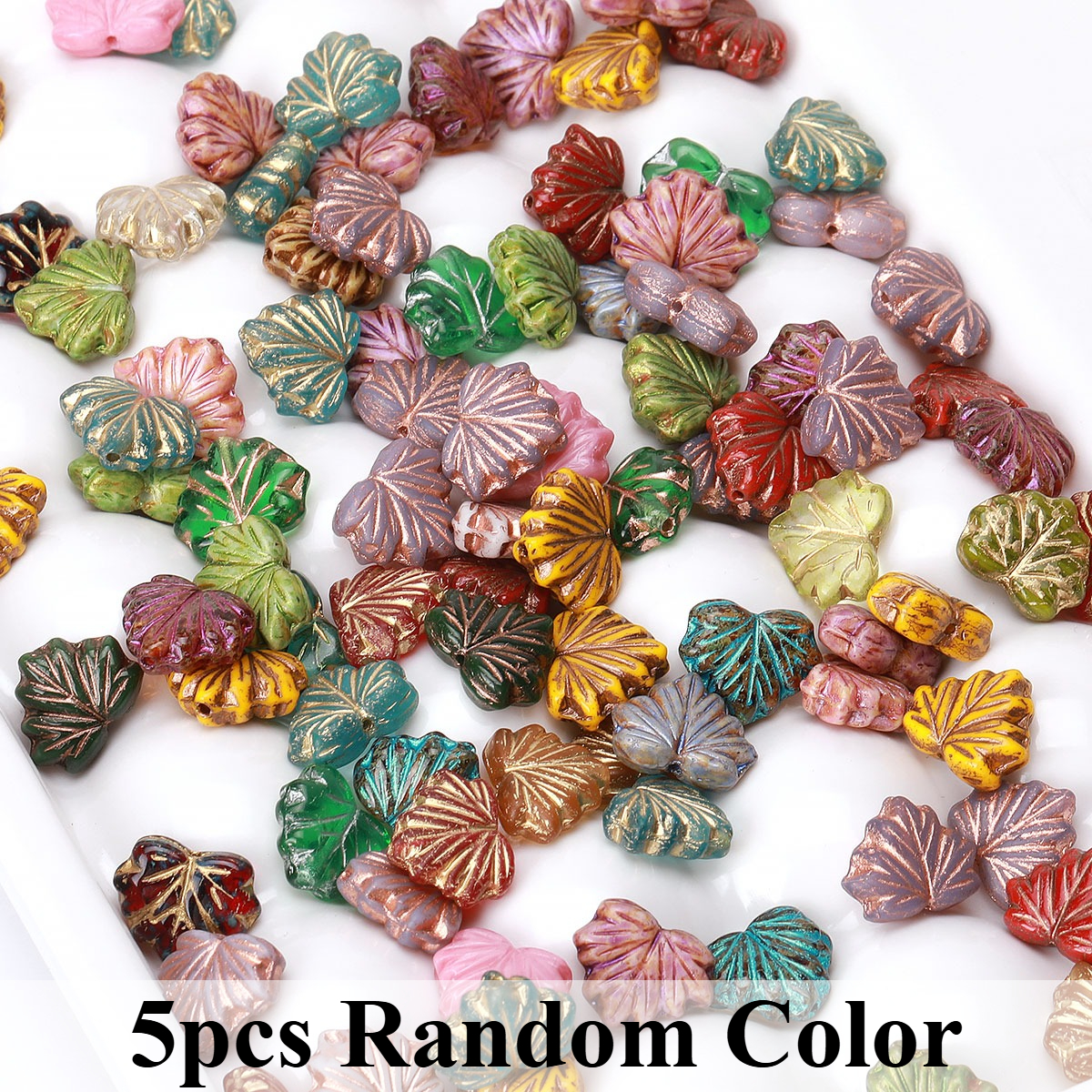 TEMU Lot de 5/10 perles en verre de feuille de couleur aléatoire, entretoises libres à rayures pour la fabrication de bijoux DIY, fournitures de