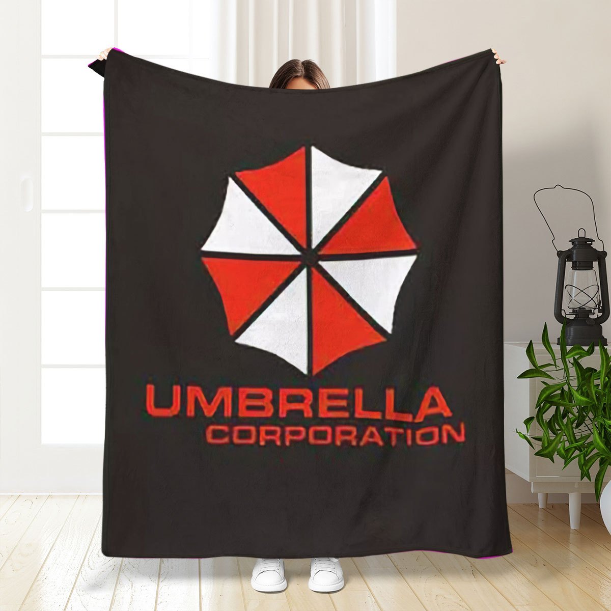 

1pc Couverture en Flanelle Douce avec de la Umbrella - Confortable, Toutes , Résistante aux Taches, en Polyester - pour , , les et les - - Style Contemporain avec Imprimé Rouge et Blanc