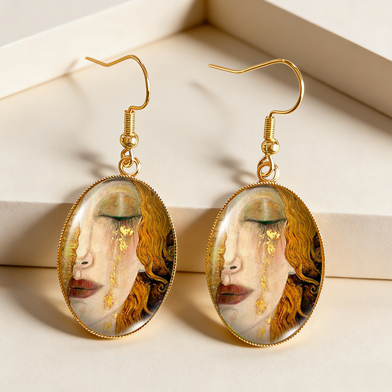 TEMU 1 Paire de Boucles d'Oreilles Dorées, Boucles d'Oreilles Pendantes Ovales Dorées, Bijoux de Mode en de Verre, Pile