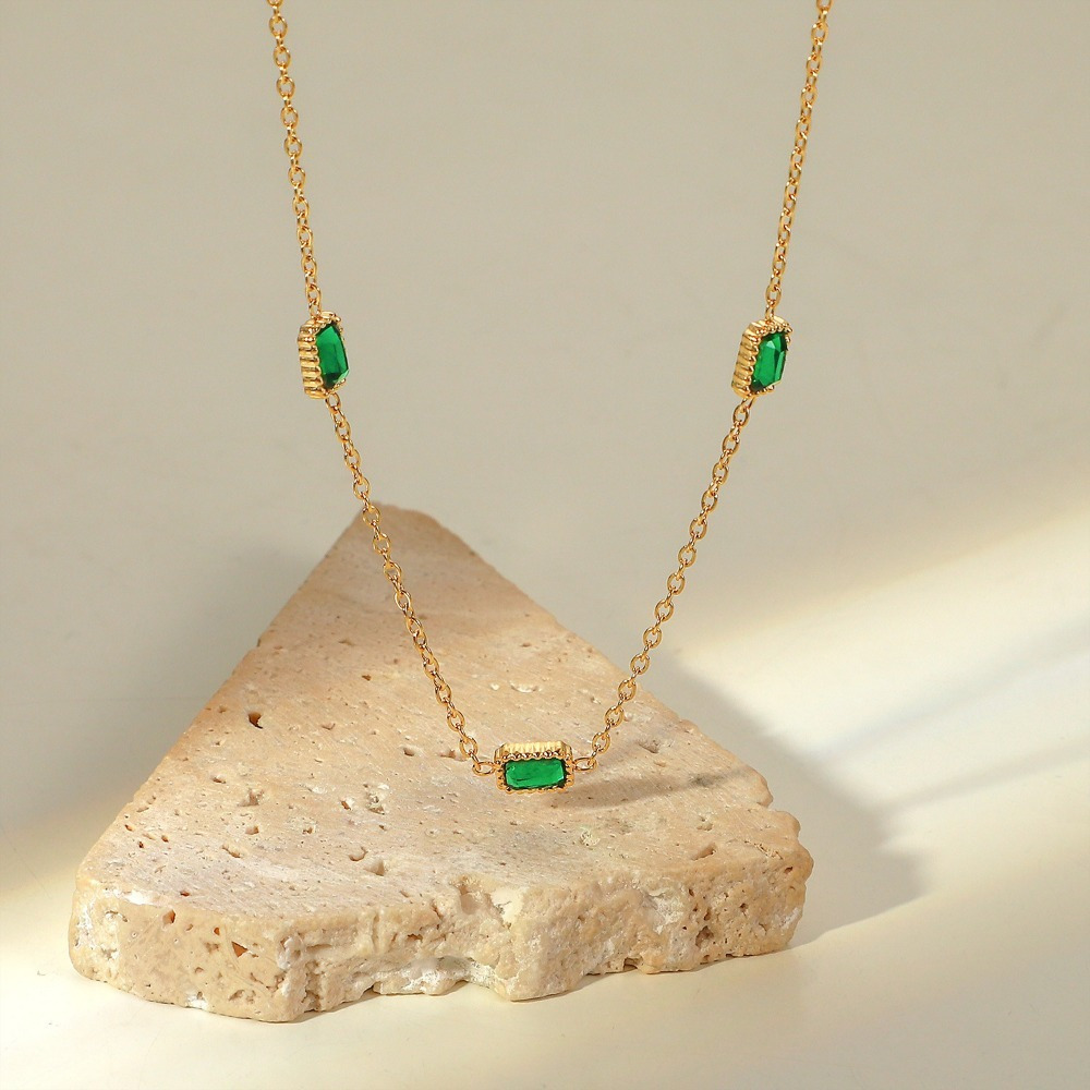 Vintage Inspired 18K Golden Plated Necklace with Green Gemstones