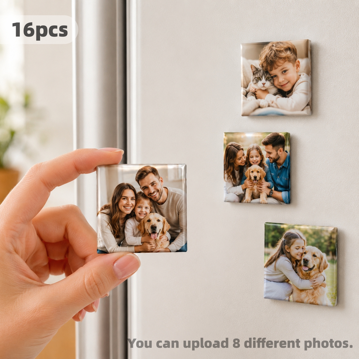 TEMU 16pcs Custom 5cm Square Kitchen Photo Fridge Magnets, Personalized Refrigerator Memory Display With Family Photos, Couple Moments, Pet Pictures,