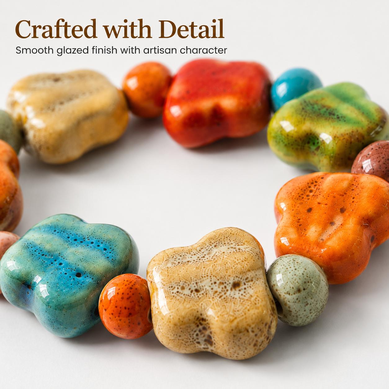 Colorful Ceramic Beaded Stretch Bracelet, Boho Handmade Look