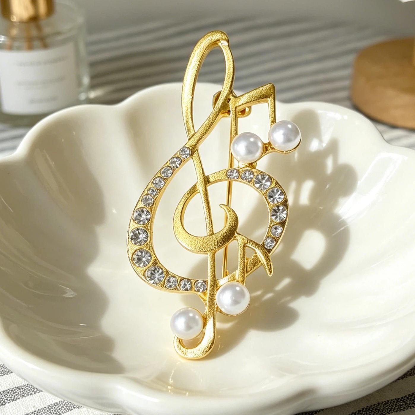 TEMU 1 broche elegante francés con estilo de nota musical, estilo versátil para mujer, adecuado para fiestas, citas, vacaciones, y otras ocasiones