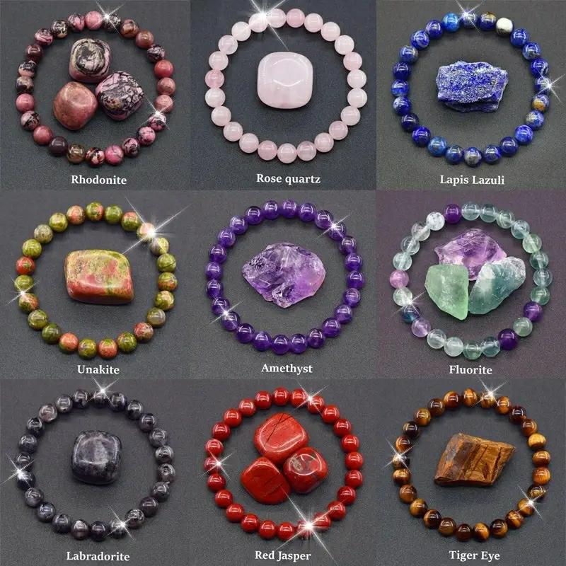TEMU 4-piece/6-piece Set Of Natural Stone, Random Colors, Amethyst And Eye Handmade Beaded Bracelet Set, Suitable For Men And Women, Perfect Everyday