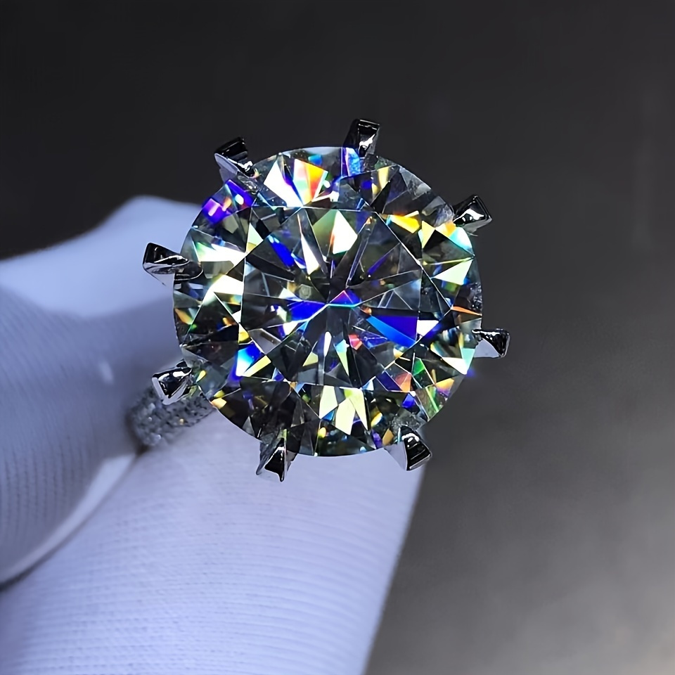 Image of 1pc 925 Silvery 10 Carat Large Lab-grown Lab- Diamond Ring | Elegant Beaded Setting, Engagement Proposal Wedding Jewelry, , Ideal For Birthday, Christmas, Anniversary Gift For Women