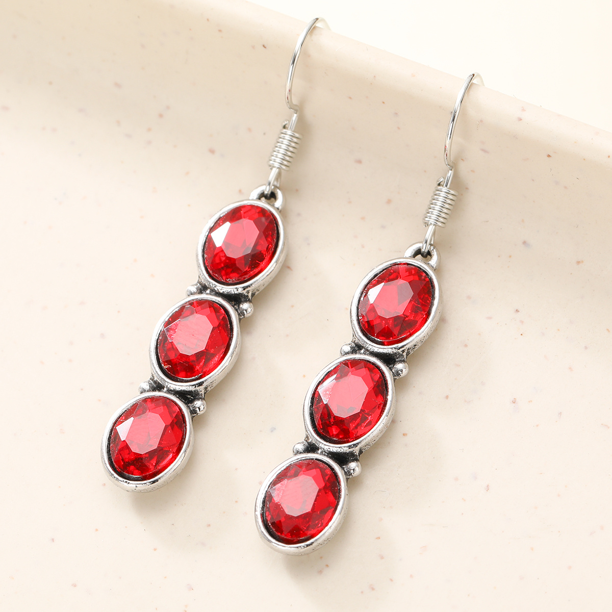 Women's Retro Ruby-Colored Crystal Long Dangle Earrings