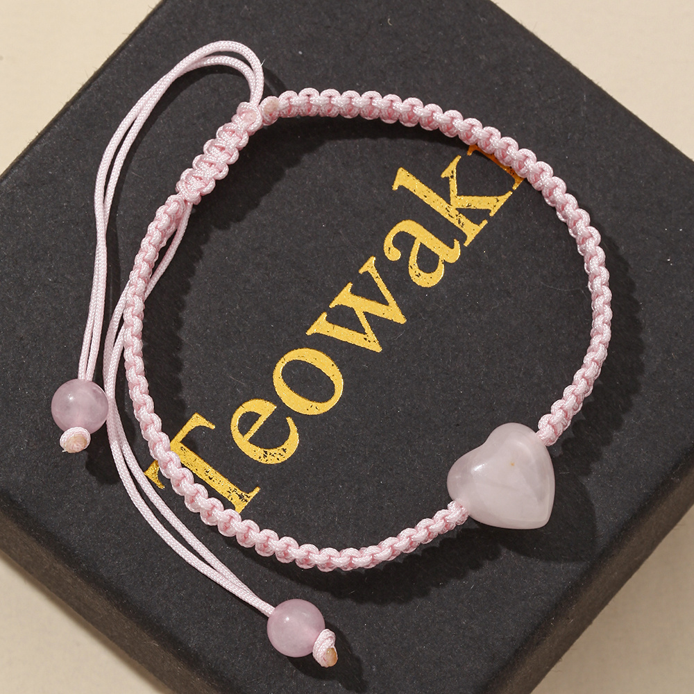 TEMU Pulsera de macramé rosa trenzada a de 1 pieza con dije de de de 12 mm perforado horizontalmente, cordón tejido ajustable con 5 nudos de cordón