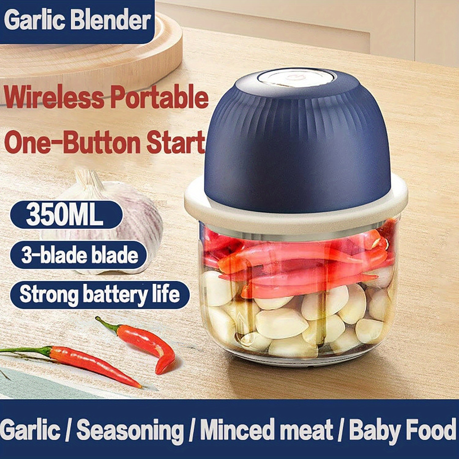 mini food processor wireless set, 11.83oz capacity,   chopper, usb rechargeable battery vegetable chopper, wireless electric meat mixer grinder (blue), kitchen gadget,  , durable construction, kitchen gadget, home cooks, meal prep,  , sturdy build, busy professionals, food preparation, modern kitchenware,   build, busy families Product details 1