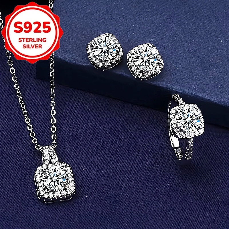 s925 silver 4pcs fashionable and simple   necklace earrings rings party commemorative gifts exquisite christmas and birthday gifts for   suitable for daily   and other occasions to wear Product details 3