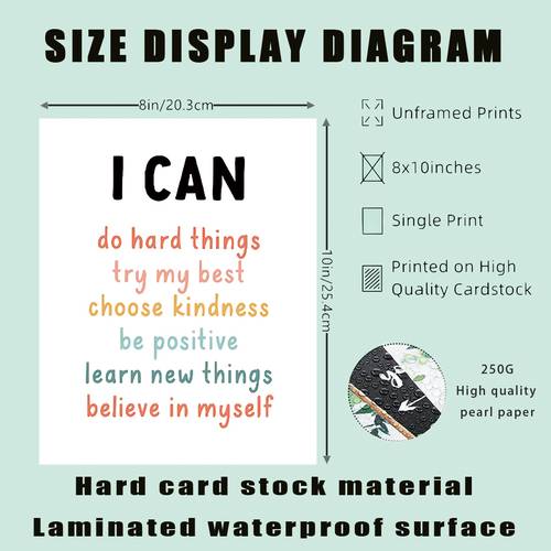 2D Flat, 2D Flat, Set di tre poster motivazionali con affermazioni per l ispirazione quotidiana, per migliorare l in nidi, case, sale giochi e camere da letto. stampa misura 20.32X25.4 non fornita con cornice.