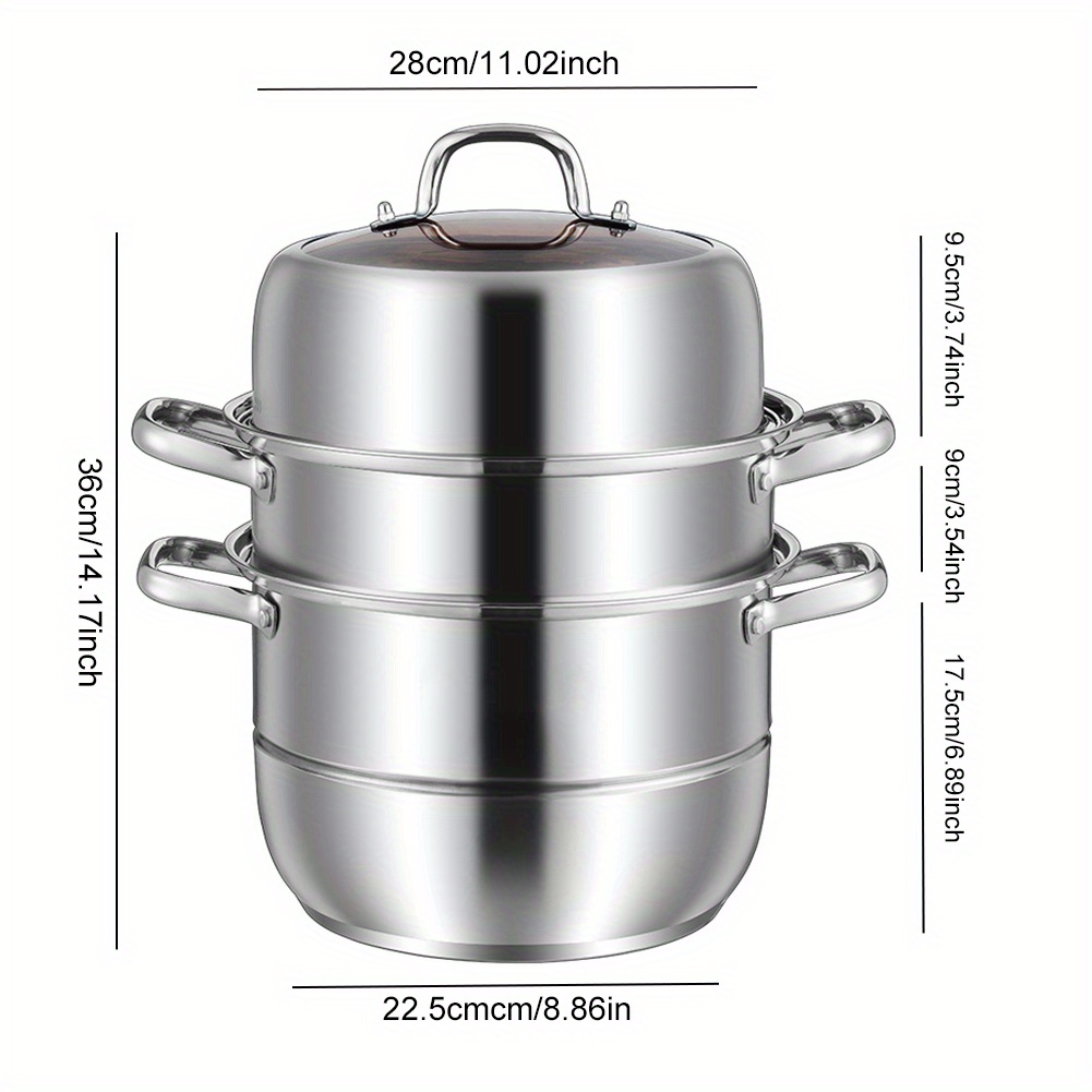 versatile 11 stainless steel steamer pot with tempered glass lid 3 tier thick bottom for healthy cooking of vegetables dumplings more details 3