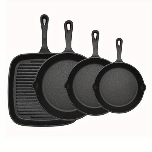 4pcs pre set heavy duty frying pans for indoor outdoor use oven safe cookware for grill stovetop black kitchen kit