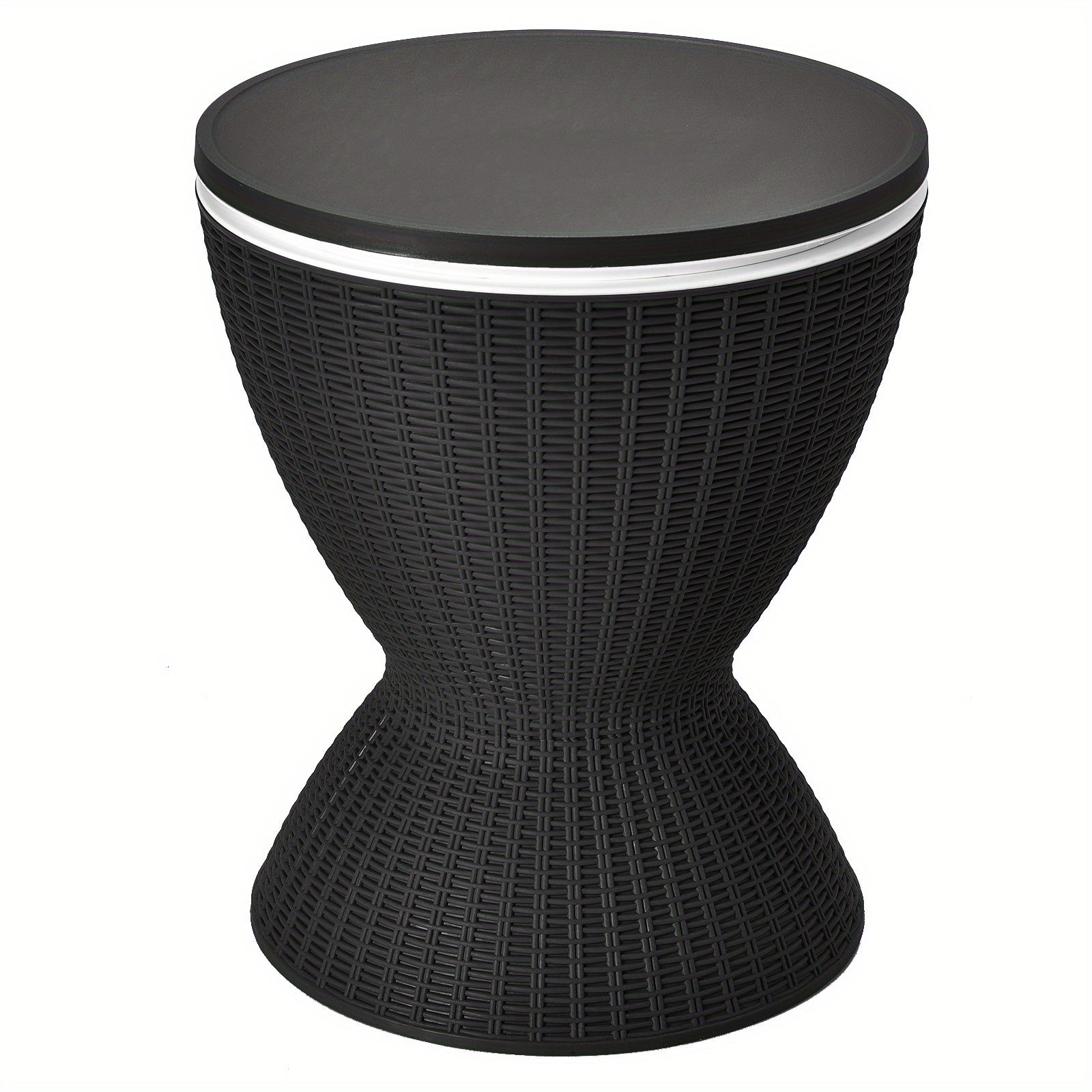 [All-Weather Resin Table] Outdoor Ice Bucket Side Table with Storage Shelf, All-Weather Heavy-Duty Resin Patio Cooler Table, Round Easy-Clean End Table for Pool, Garden And Balcony