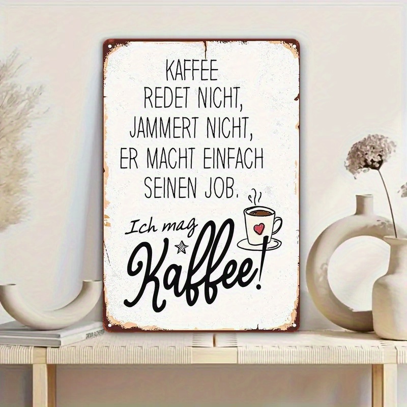 E-shop 2D Flat - 2DFLAT Retro Deutsch "Ich liebe Kaffee" Schild - Rustikale Küche, Zuhause, Büro und Café Dekoration, mit Herz und Dampf Design,