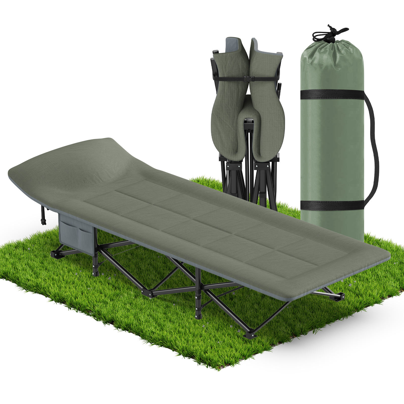 Portable Folding Camping Bed With Integrated Cushion, Heavy Duty Outdoor Camp Cot With Storage Bag For Fishing, Travel And Garden Use