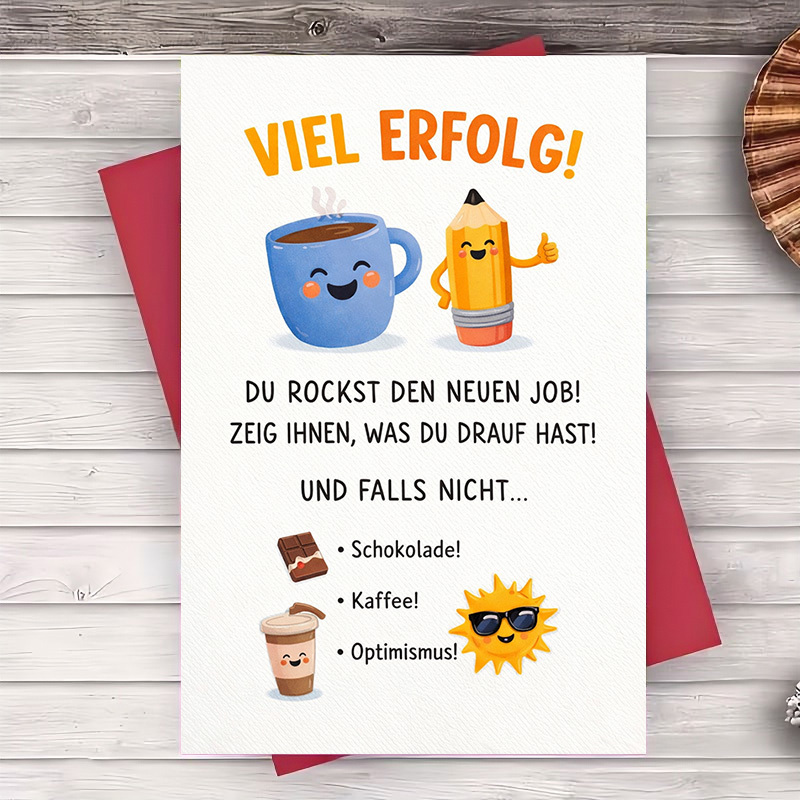 TEMU 2 Stück (ein Umschlag eine Grußkarte) Glückwunschkarte zum neuen Job – Fröhliches Kaffee- Bleistift-Design – für Kollegen, Freunde, Ermutigung
