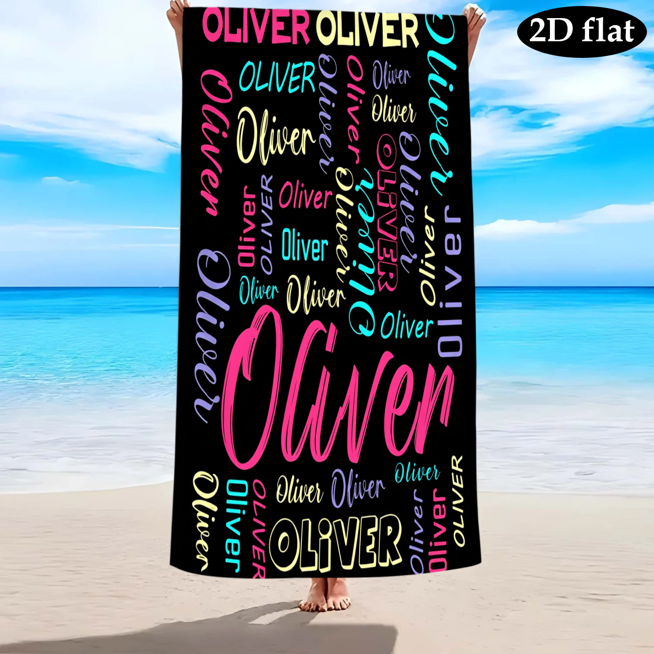 TEMU Toalla de Playa Personalizada con 2D , de Color Sólido con de Colorido, Toalla de Microfibra Absorbente, Una Pieza Ideal para Natación, Yoga,