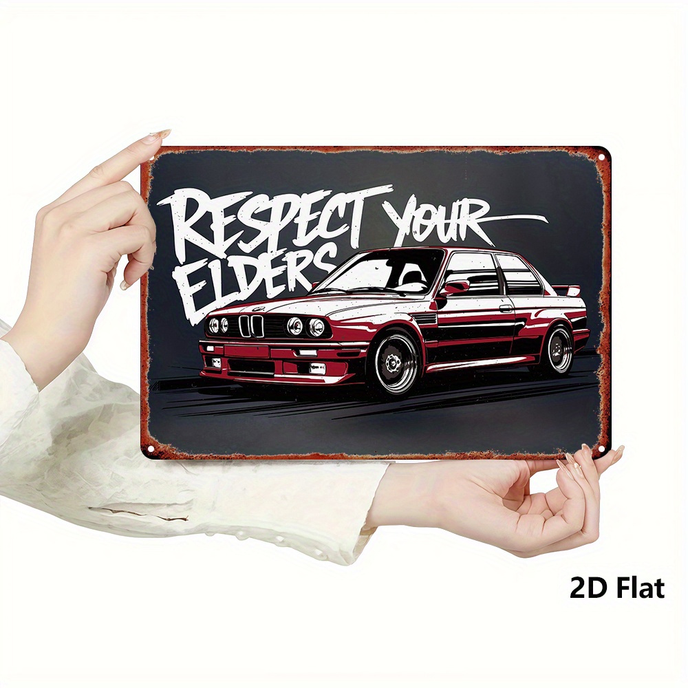 TEMU 2d Flat, 1pc Vintage E30 Metal Wall Art Sign - 8x12 Inch Decor With " Your Elders" Text - Garage, For Home, Bar, Cafe - Durable Metal Plaque For