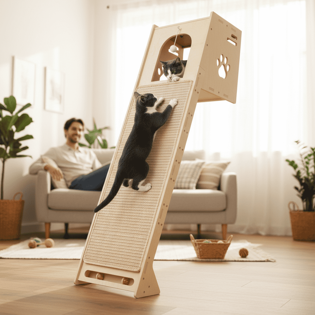 TEMU [ybaymy] Large Cat Climbing Tree, Premium Sisal Cat Climber For Large Cats & Kittens, Heavy Duty Multi-level Cat Activity Center With 2 Ball,