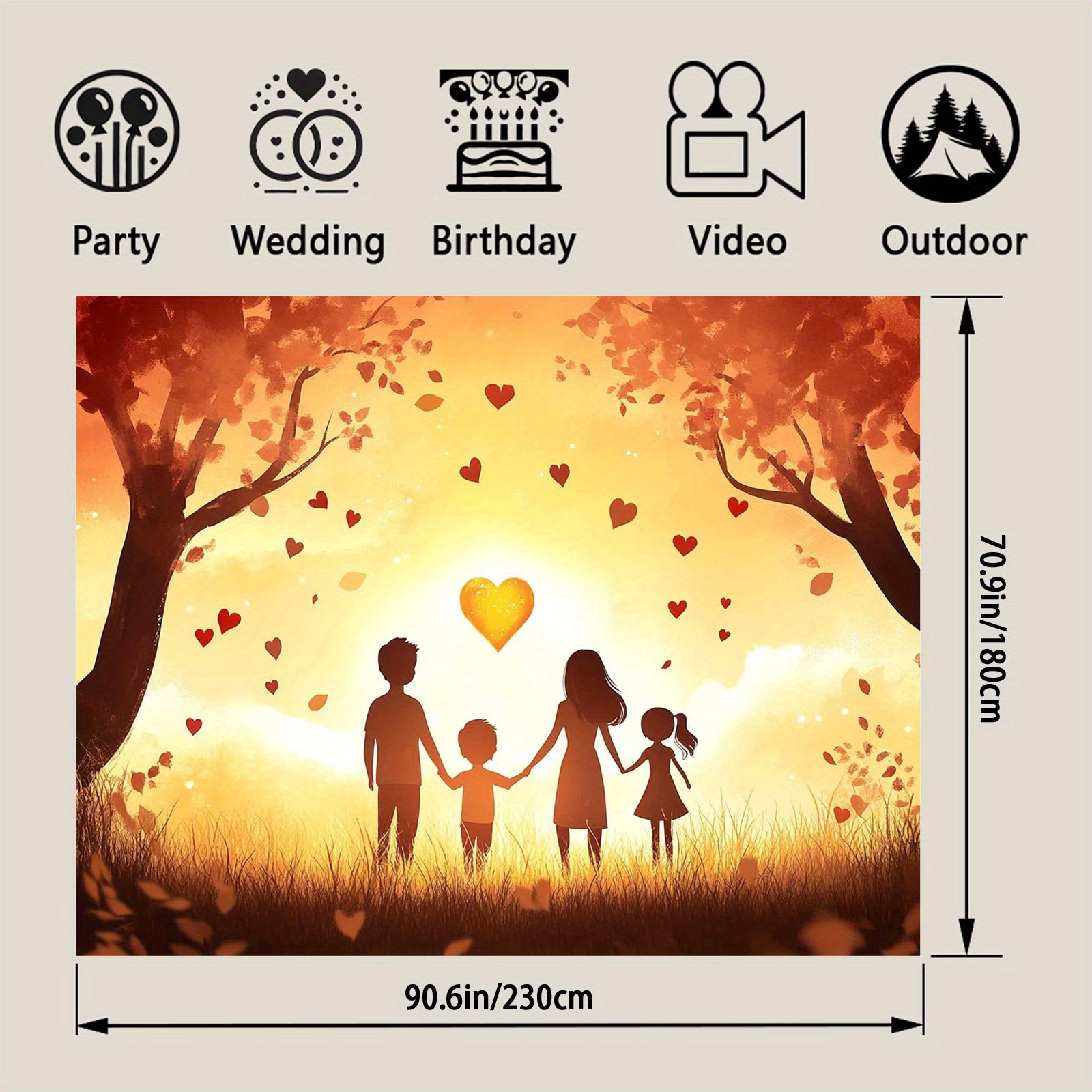 TEMU Silhouetted Family ,photography Backdrop, Party Supplies, Birthda Supplies, Day Supplies, Holiday Supplies Decor