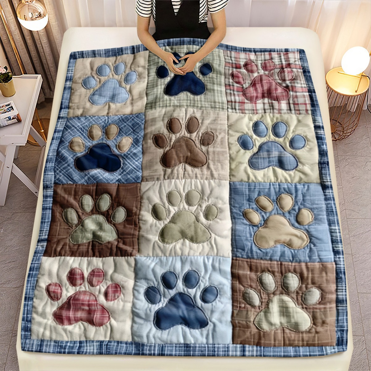 TEMU 2d Flat 1pc Pastel Paw Quilt Portable Blanket- Lightweight Throw For Sofa Bed Travel Camping, Livingroom Office Couch Chair, And Bed - Digital
