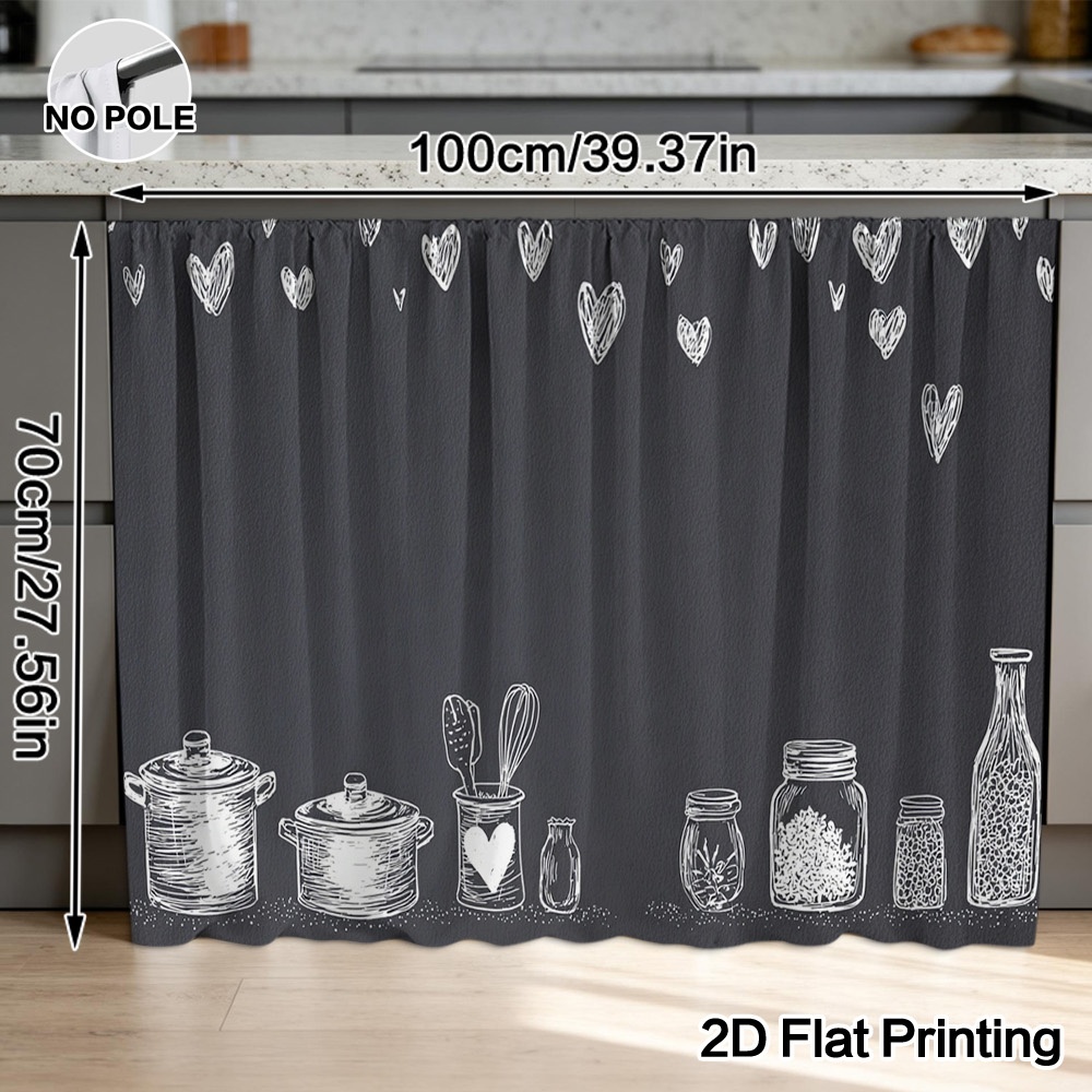 TEMU Plat 2D, Court Rideau d'Étanchéité de Cuisine, Motif de Cœur de la Saint-Valentin, à Passe-Tringle pour une Installation Facile, Polyester