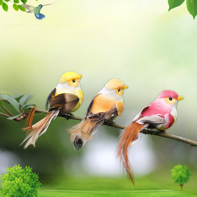 6 Piezas de Decoraciones Simuladas de Pájaros Hechas a Mano en Poliuretano - Adornos Grandes y Coloridos para Colgar, Decoración para Jardín o Fiesta de Boda, No Necesita Electricidad, Regalos para Amantes de las Aves