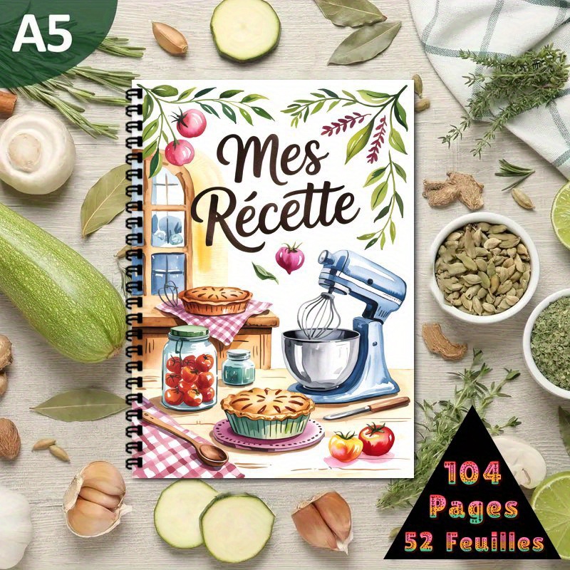 TEMU 1 Livre de recettes français | Carnet A5 à reliure spirale - Collection pour hommes et femmes, contient jusqu'à 100 idées de cuisine avec