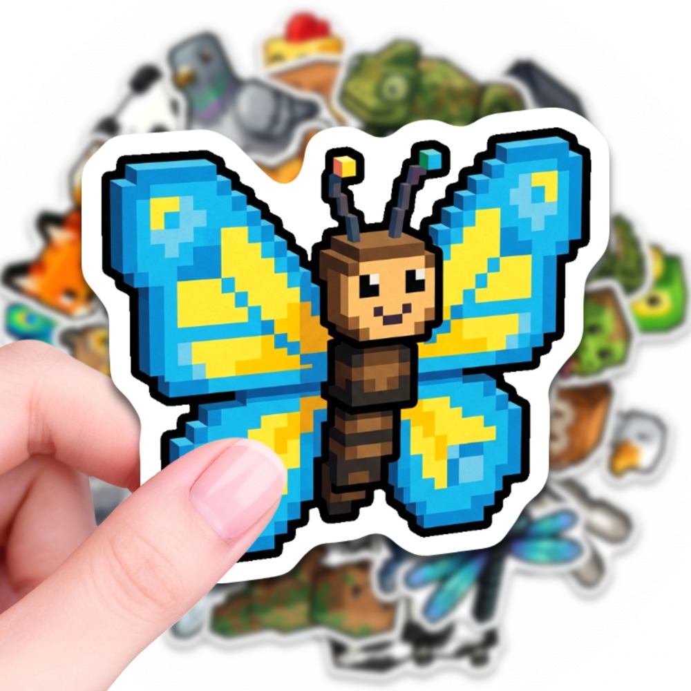 Image of 50pcs Pixel Animal Diy , Suitable For Laptops, Computers, Phone Cases, Guitars, Water Bottles, Motorcycles, Cars, Helmets, Luggage, Refrigerators, And Gift Decoration Graffiti Stickers