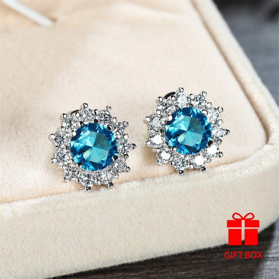 TEMU Elegant Round Blue Synthetic Zirconia Snowflake Design Women's Earrings, Party Holiday Daily Wear, Durable And Shiny Accessories