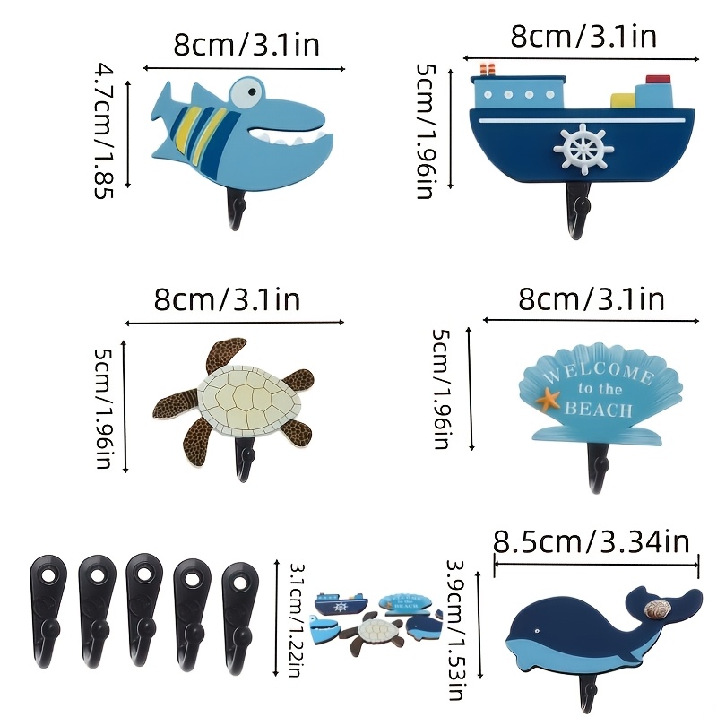 TEMU Set da 5 ganci da parete autoadesivi in legno a forma di animale per chiavi, asciugamani, ecc., ganci decorativi per