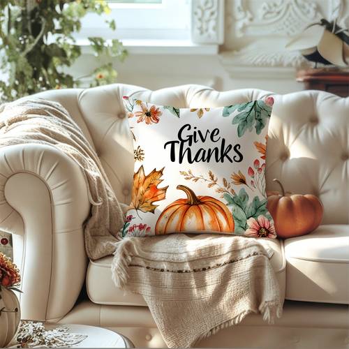 photo de l'article 1 pièce housse de coussin décorative 1 pièce à motif citrouille florale aquarelle de style ferme, adaptée à la décoration de dautomne, housse à fermeture éclair pour canapé, baie vitrée, salon - style , lavable à , housse uniquement pour décoration de thanksgiving