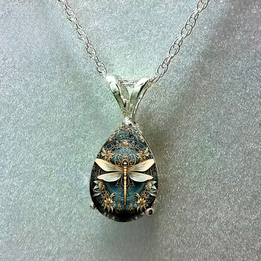 1pc Dragonfly Necklace | Artistic Teardrop Pendant With , Elegant And Luxurious Alloy Jewelry, Ideal For Daily Wear And Gift- Occasions
