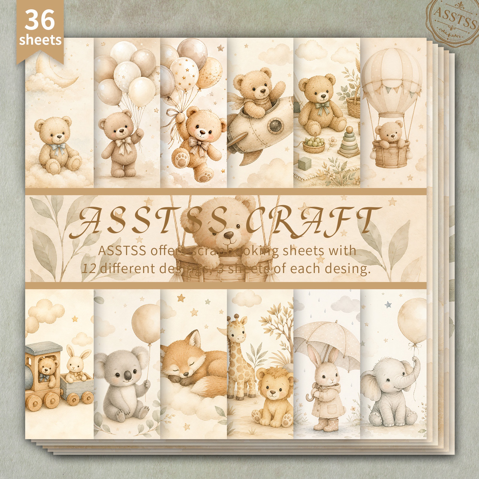 TEMU Bloc de papier épais pour scrapbooking ASSTSS de 36 feuilles, adapté au journaling, aux loisirs créatifs de baby shower, à du collage et à la
