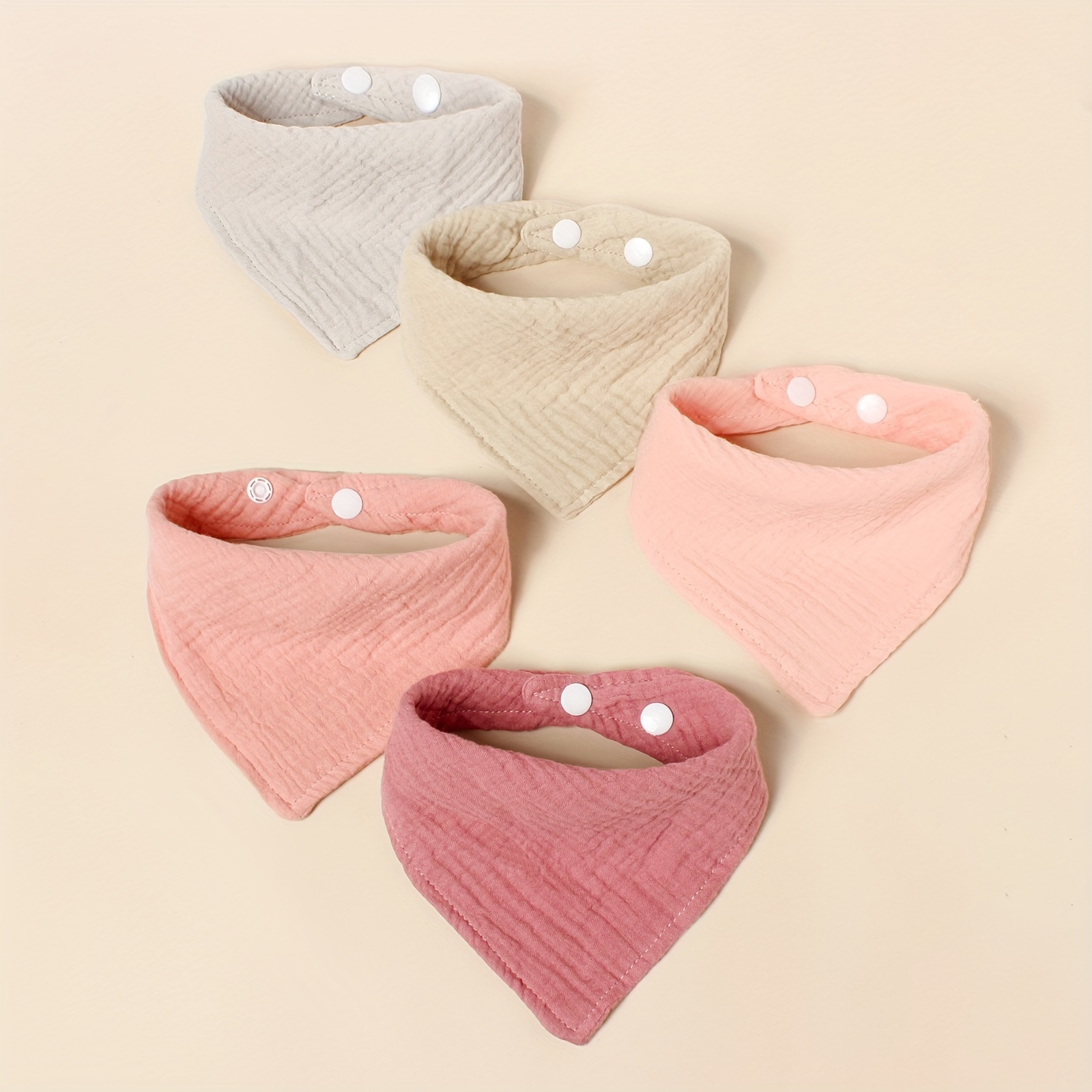 Set Of 5 Plain Weave Baby Bibs - Soft And Breathable With -style Triangular Drool Bibs, Suitable For Teething And Feeding, Adjustable 0-3, Non- Fabric Scarf