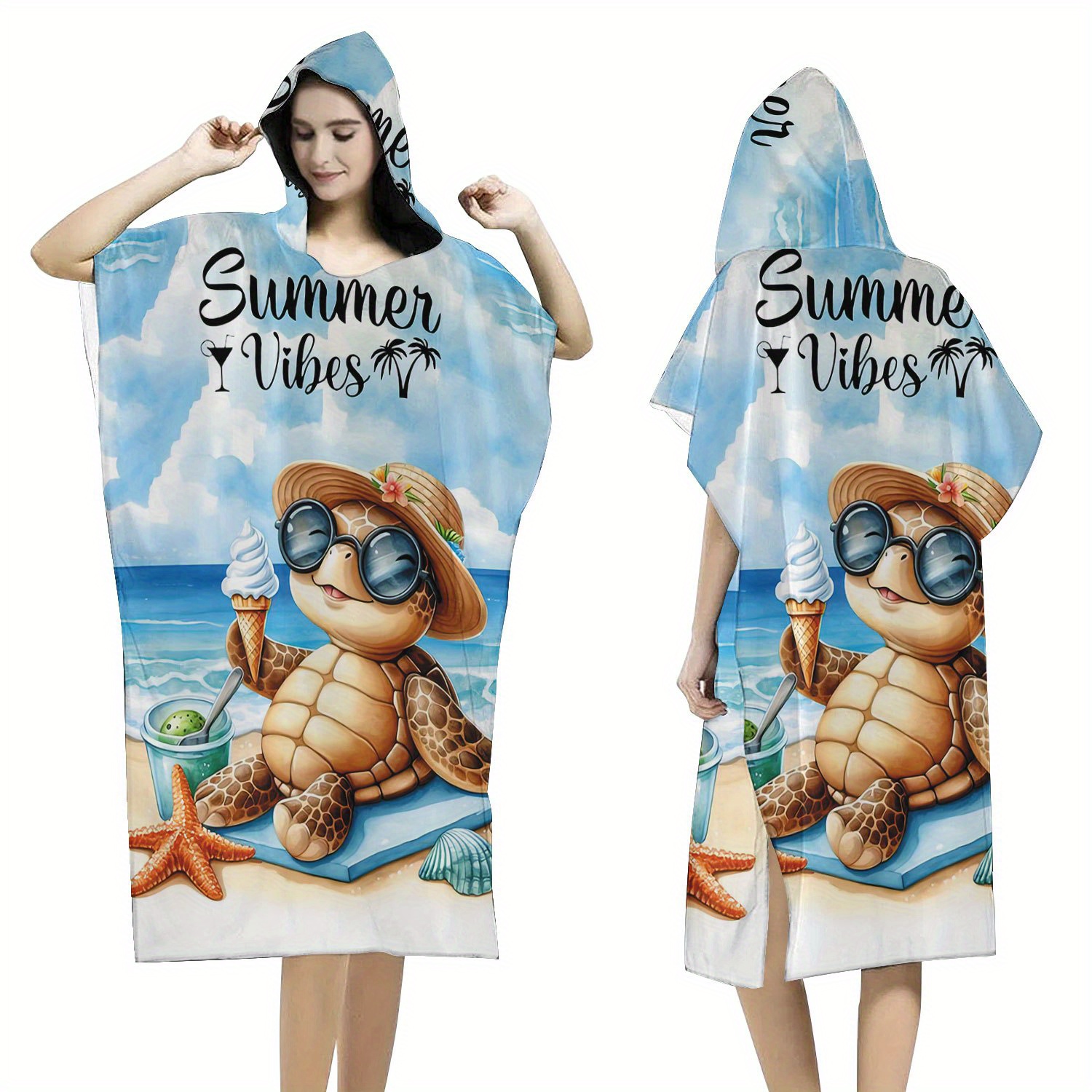 TEMU 1pc Hooded Beach Robe - Ultra Soft - Suitable For Beach, Travel - Unisex