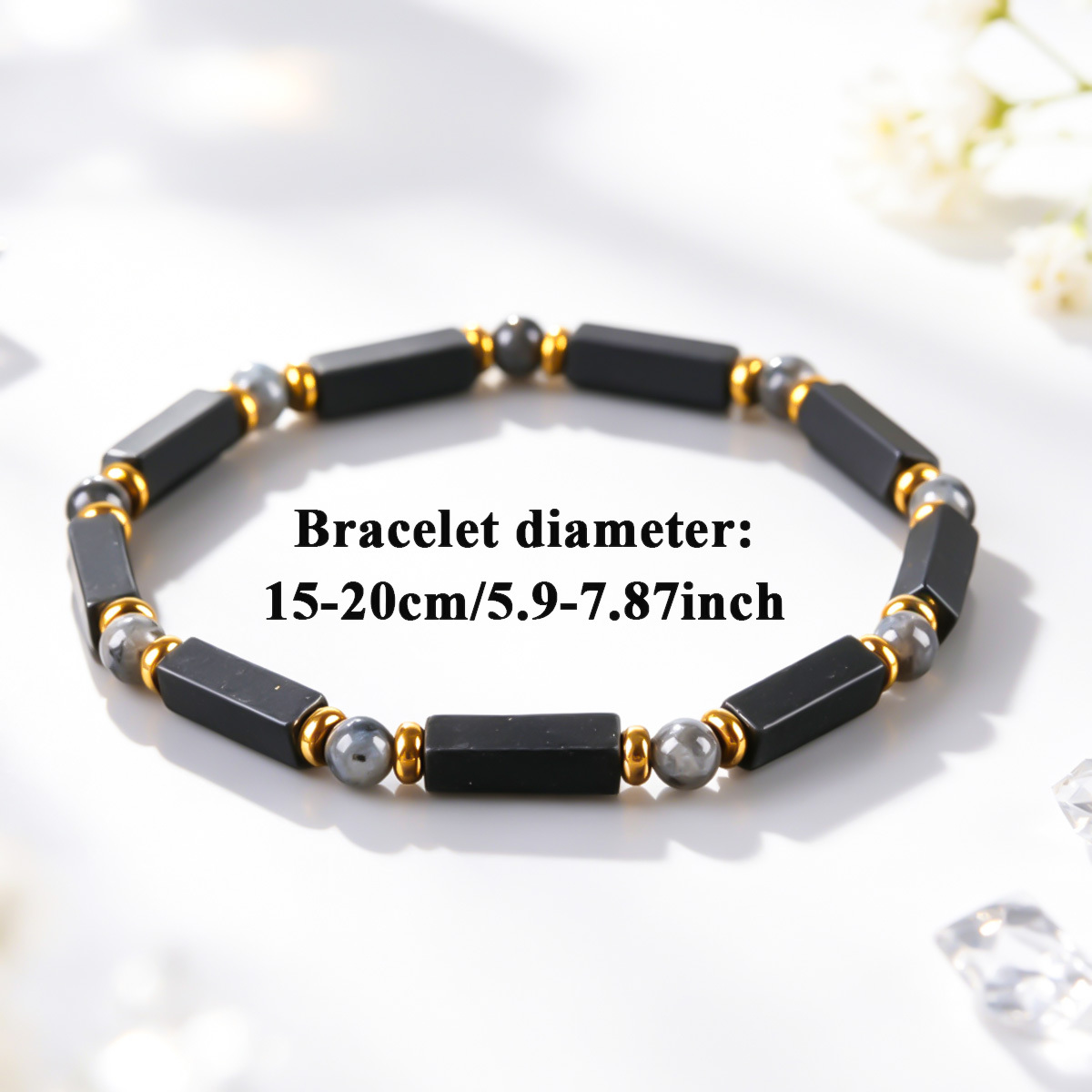 Black Onyx Labradorite Rectangular Beaded Bracelet
