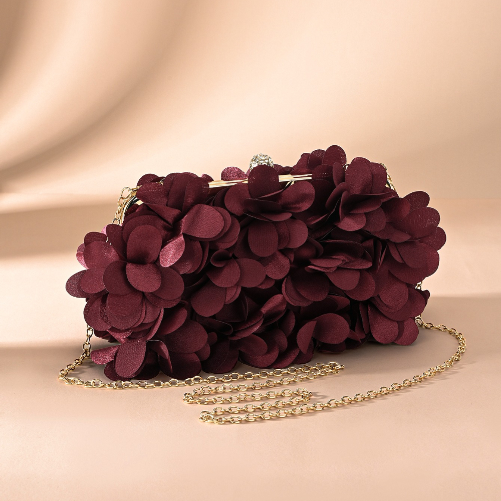 TEMU Pochette da sera 1 pz elegante con decorazione a petali e bordo con chiusura a sfera, pochette con telaio a in tessuto e tracolla a catena