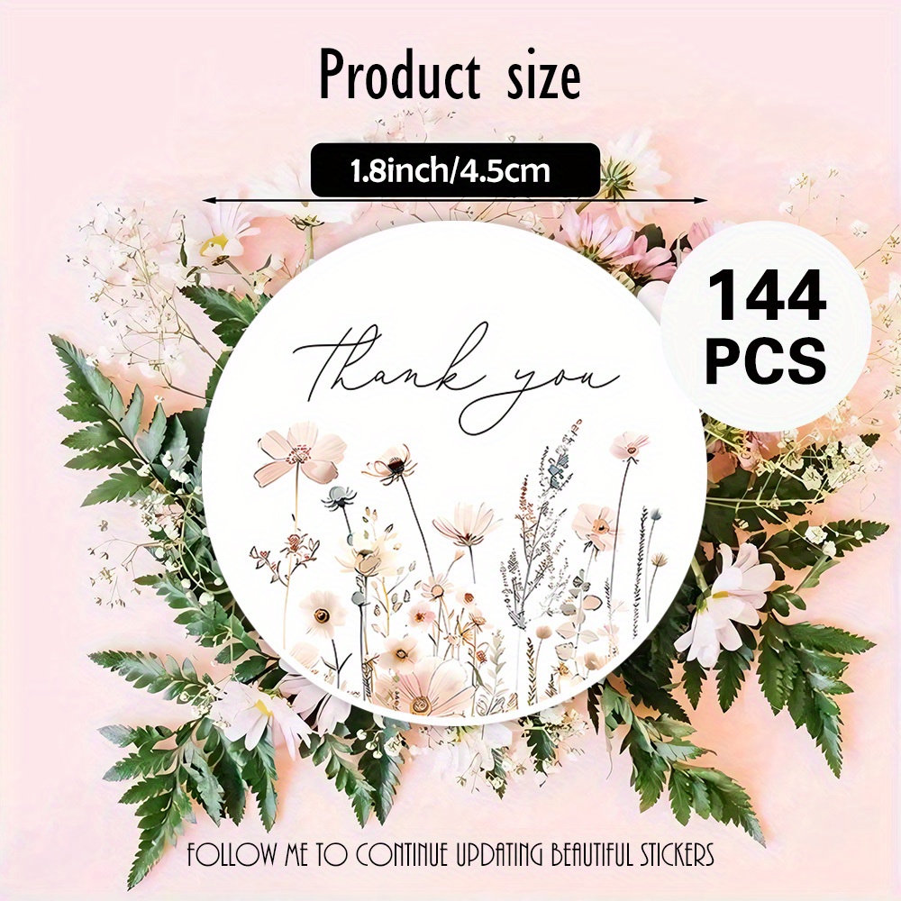 TEMU Sets Of 48, 96, Or 144 Round Stickers Featuring 'thank You' Messages And Elegant Floral Designs, Perfect For Thank-you Notes, Gift Packaging,