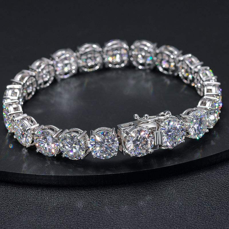 Image of 10mm 925 Sterling Silver Bracelet For Women Men, Hip-hop Style Moissanite Bracelet, Fashionable High-end Jewelry For Daily Wear, Perfect Christmas Halloween Gifts For Women Men Wife Mom Couple