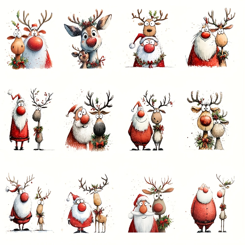 Image of 12pcs/pcs Fun Christmas Reindeer Quote Theme Uv Dtf Transfer - Waterproof Scratch-resistant, Suitable For 16oz Glass Jars And Crafts, Self-adhesive, Single Good Gift