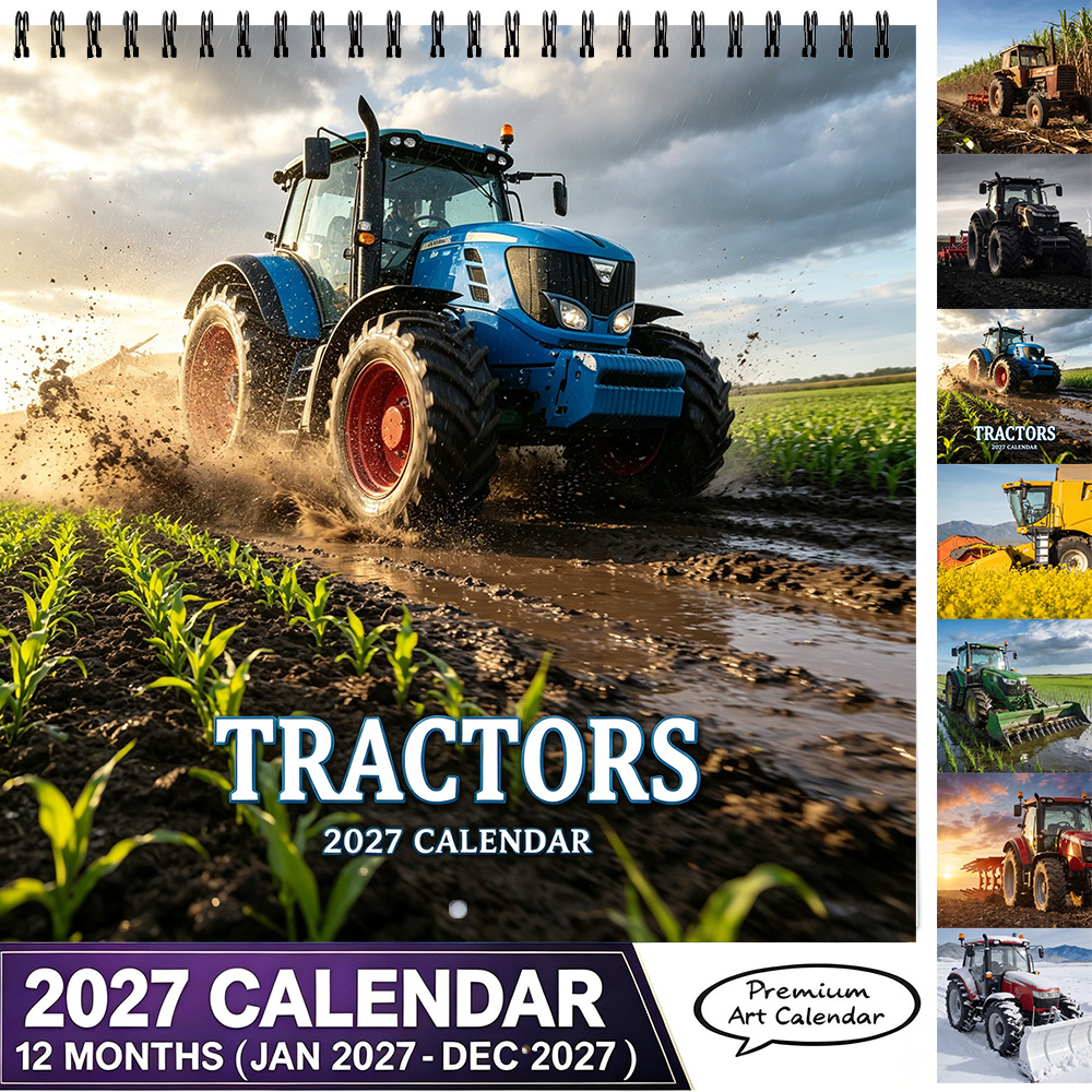 TEMU 2027 Tractors Calendar 8.3*8.3 Inch Farm Tractor Themed Monthly Wall Calendar Thick Paper Design For Home Office Farmhouse Decoration Ideal Gift