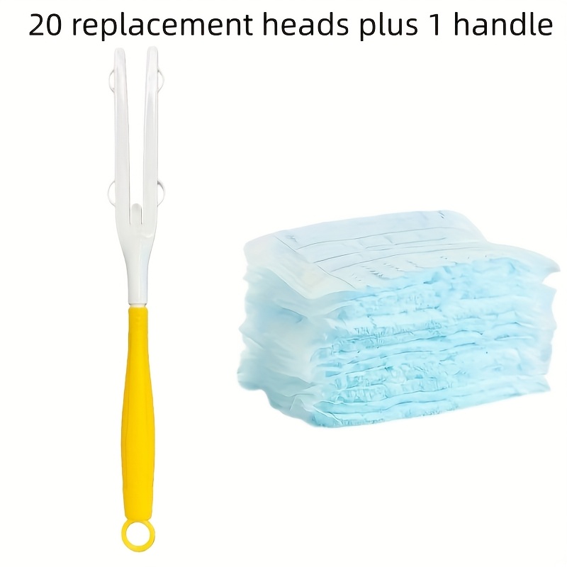 TEMU 20pcs Dusting Replacement Pack, With 1pc Handle, Suitable For Single And Reusable Use, Fiber Replacement Heads For Lightning Dust Magnet, For