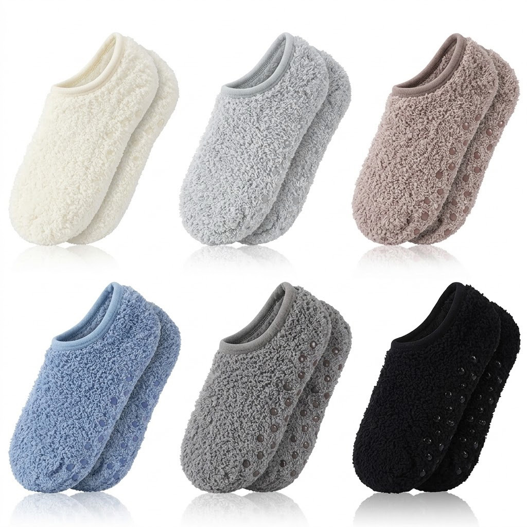 TEMU 6 Pairs Plush Anti-slip Slippers Socks, Comfortable Plush Home Socks With Anti-slip Soles, Soft And Fluffy Indoor Floor Socks For Men And Women