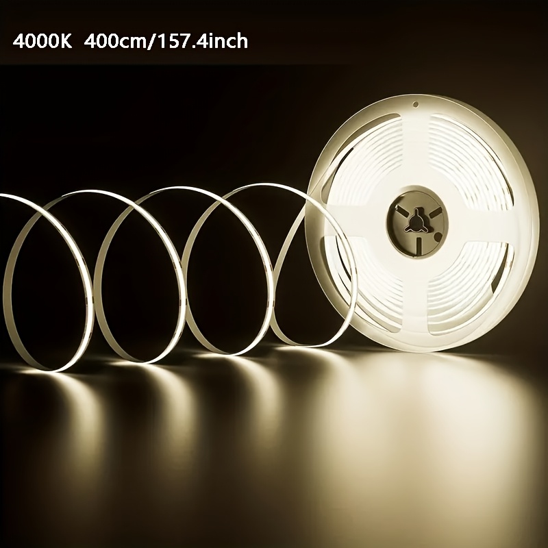 TEMU Cob Led Strip Light 1m-5m, 5v Usb And Portable Battery (battery ), Flexible Linear Tape With Warm/neutral/white Light For Tv Backlight, Cabinet,