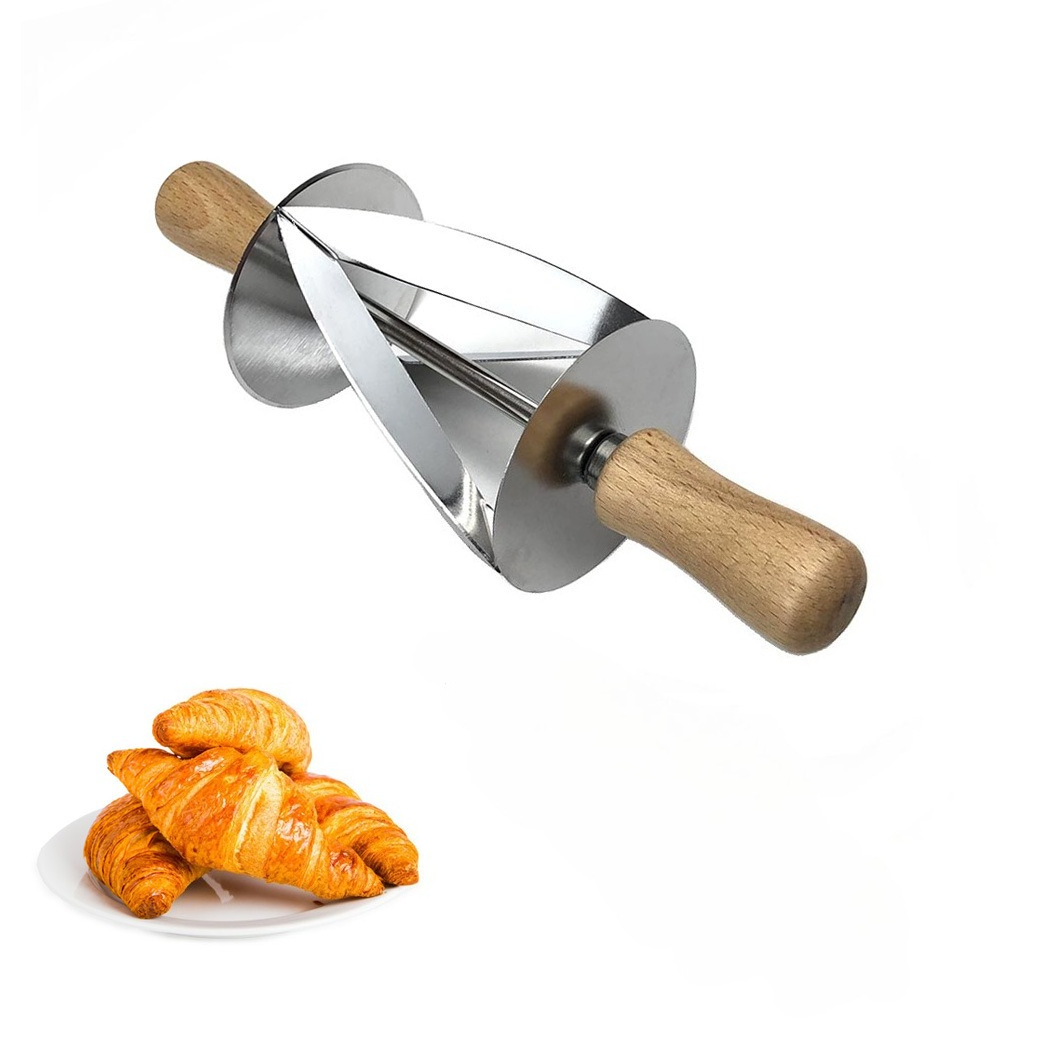 TEMU 1 ks Nerezový kráječ na croissants s válečkem - Odolný trojúhelníkový váleček a nože na croissants, pečivo, bagety - Protiskluzová základna,