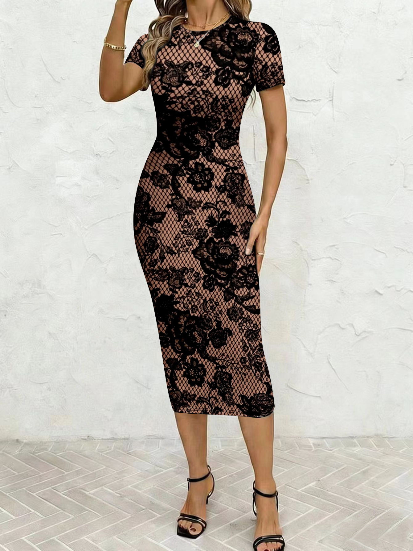 good brown dress shoes Chocolate Lace Midi Dress – MissChicFashion main image 1