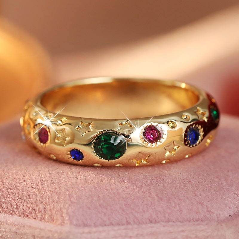 Women's Plated Star-Shaped Ring with Synthetic Zirconia